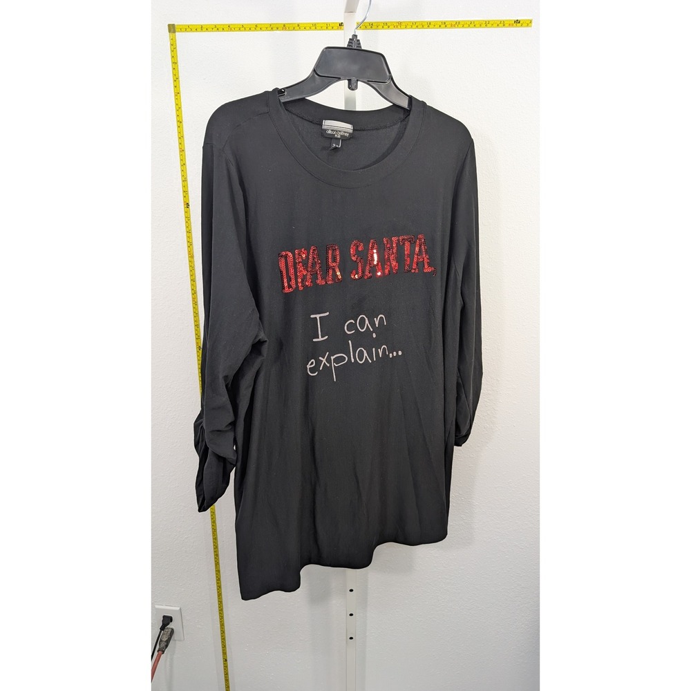 Allison Brittney Plus Women 3X Dear Santa I Can Explain Sequin Holiday Top Black